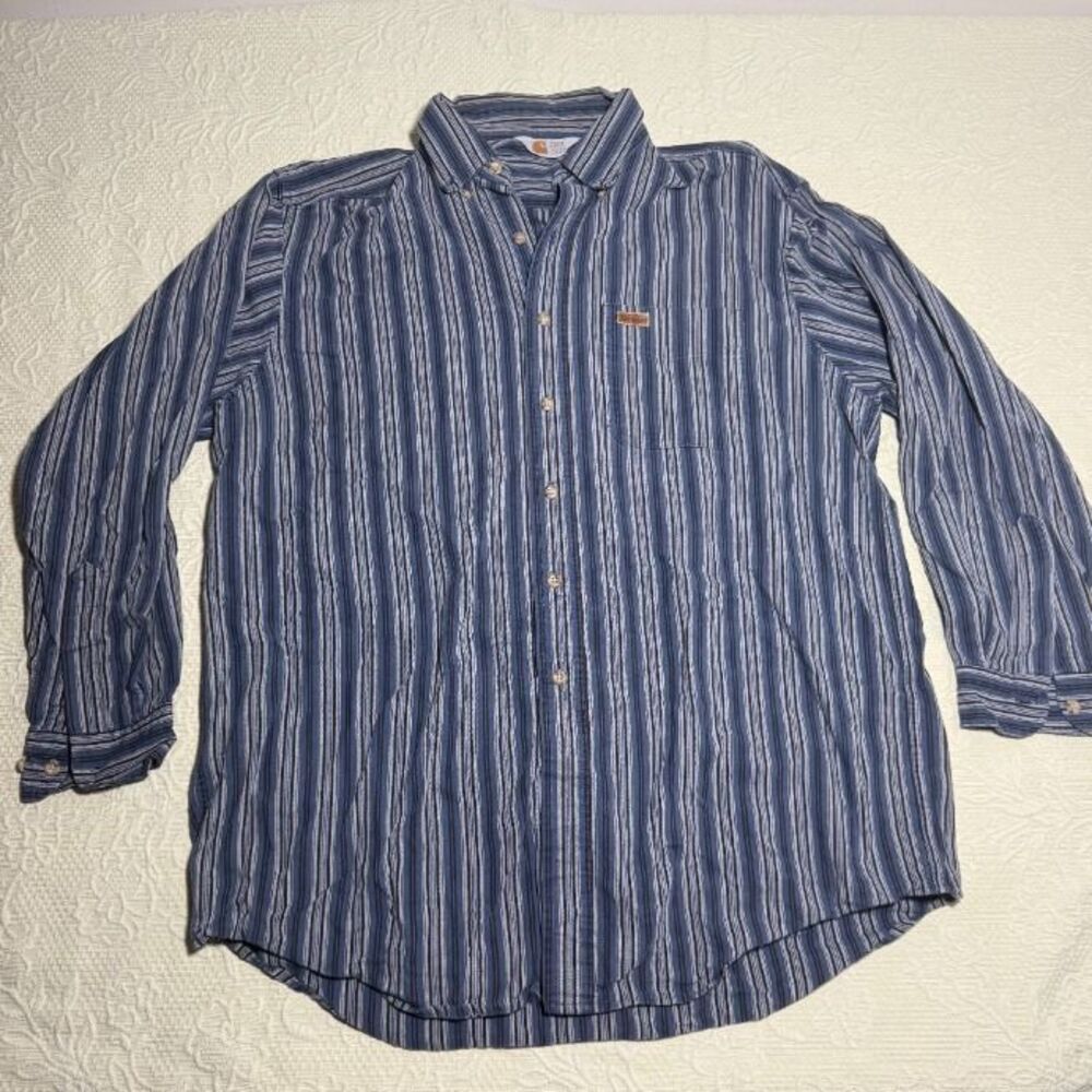 Vintage Carhartt Rugged Outdoor Wear Vertical Striped Button Down Shirt size L